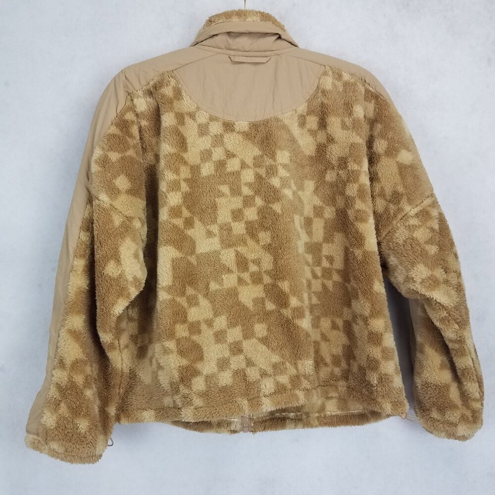 +NEW Joy Lab Size M Oversized Loose Fit Fleece Jacket in Sand Brown Geo Print - Picture 2 of 7